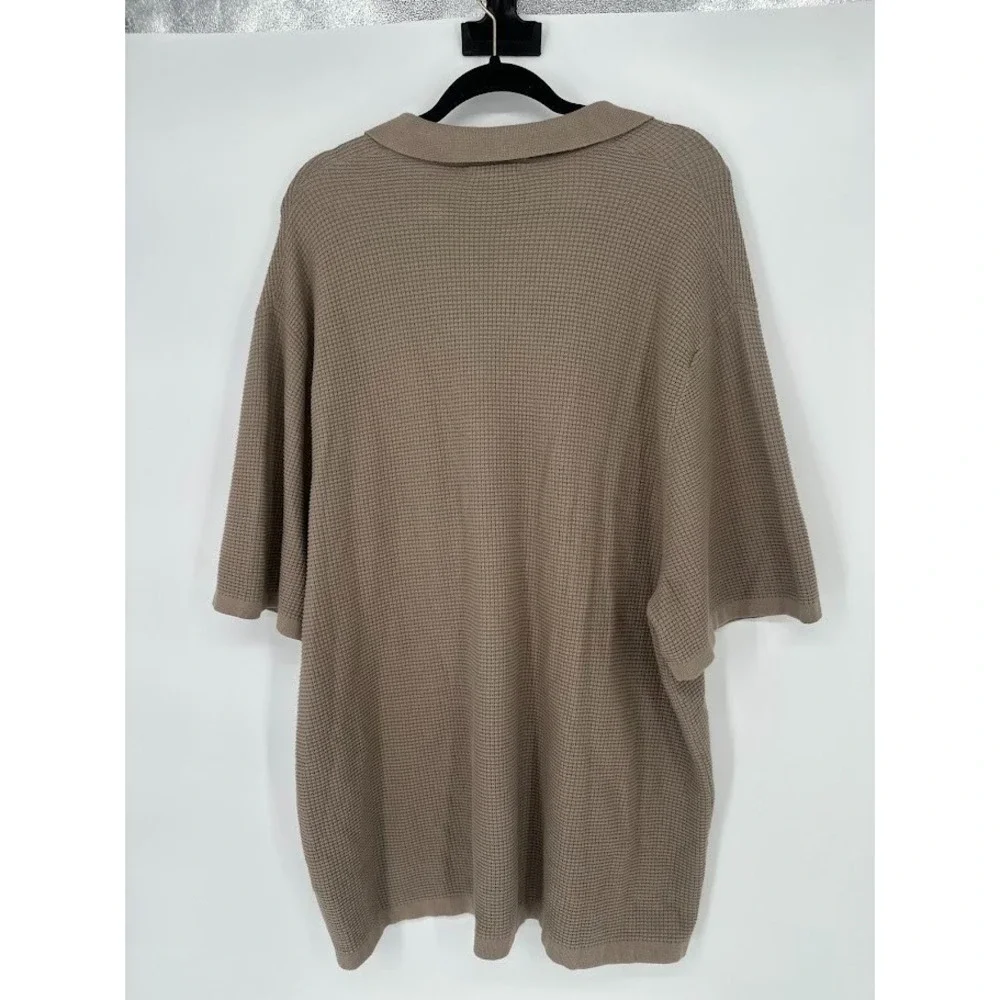 Madewell Mens Johnny Collar Waffle Knit Polo Sweater Size XXL 100% Cotton Stone